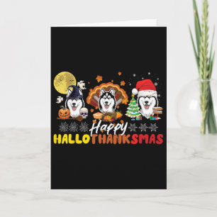 Carte Amateur de chien Husky Joyeux Hallothanksmas Joyeu