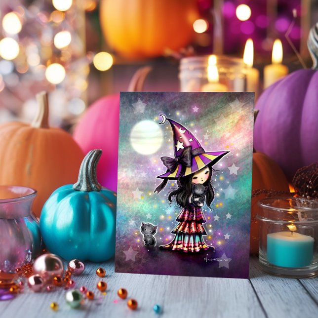 Carte Amateur de petit chat Sorcière d'Halloween et chat (Créateur téléchargé)