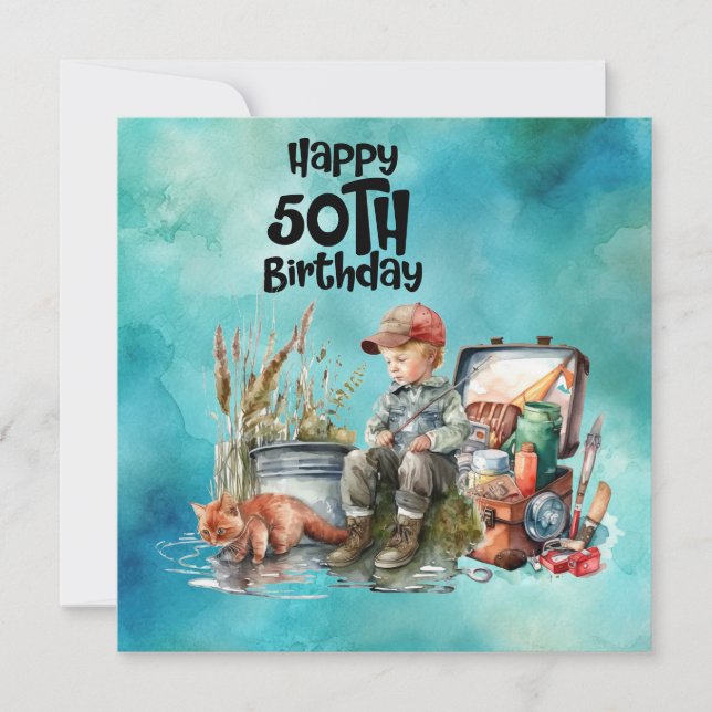 Carte Amateurs de pêche 50e anniversaire Poisson aquarel (Devant)