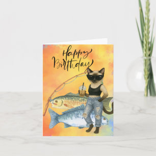 Carte Amateurs de pêche au chat Joyeux anniversaire