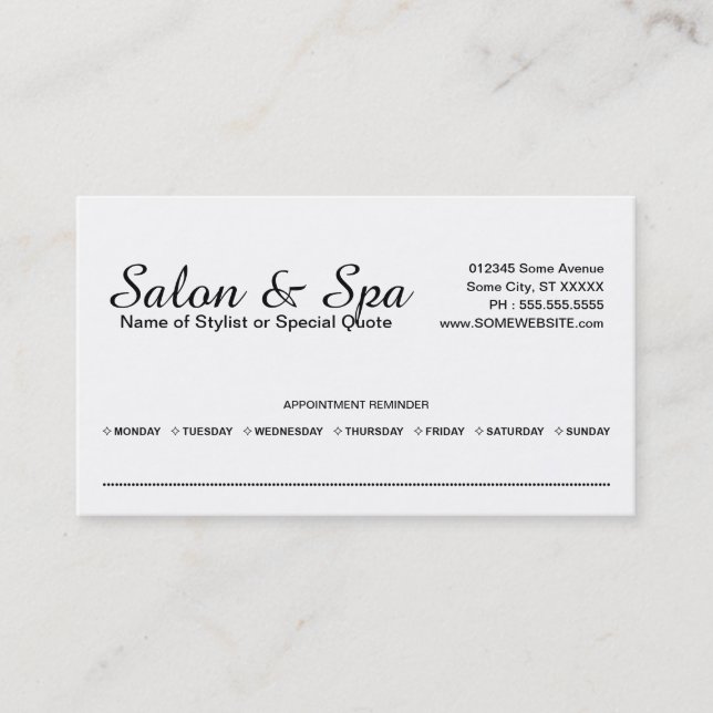 carte américaine de rendez-vous de beauté (Devant)