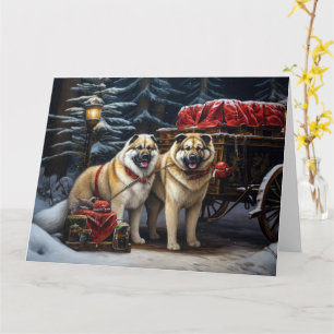 Carte American Akita Snowy Sleigh Ride Décor de Noël