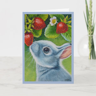 Carte American Blue Rabat & Strawberries Watercolor Art