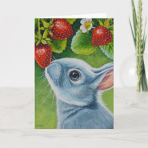 American Blue Rabat & Strawberries Watercolor Art