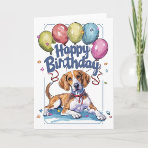 Carte American English Foxhound avec ballons Anniversair