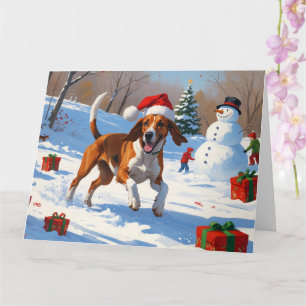 Carte American English Foxhound Noël Festive Neige