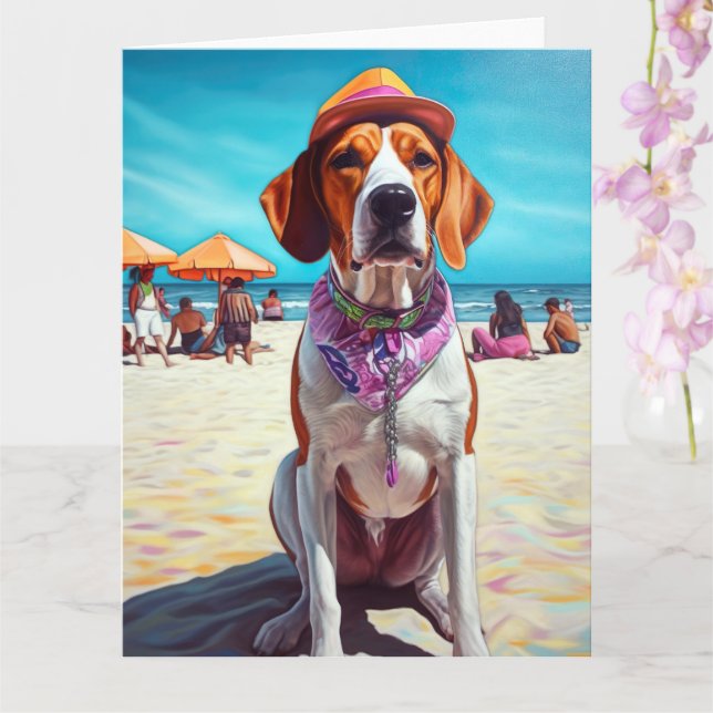 Carte American English Foxhound on Beach, cadeau d'été (Orchidée)