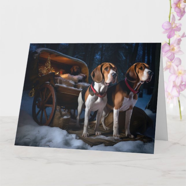 Carte American English Foxhound Snowy Sleigh Noël (Orchidée)