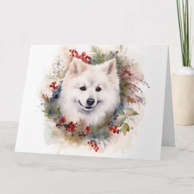 Carte American Eskimo Christmas Wreath Festive Pup (Devant)