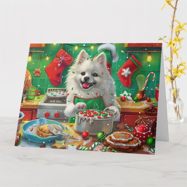 Carte American Eskimo Gîtes : Noël festif (Fleur jaune)