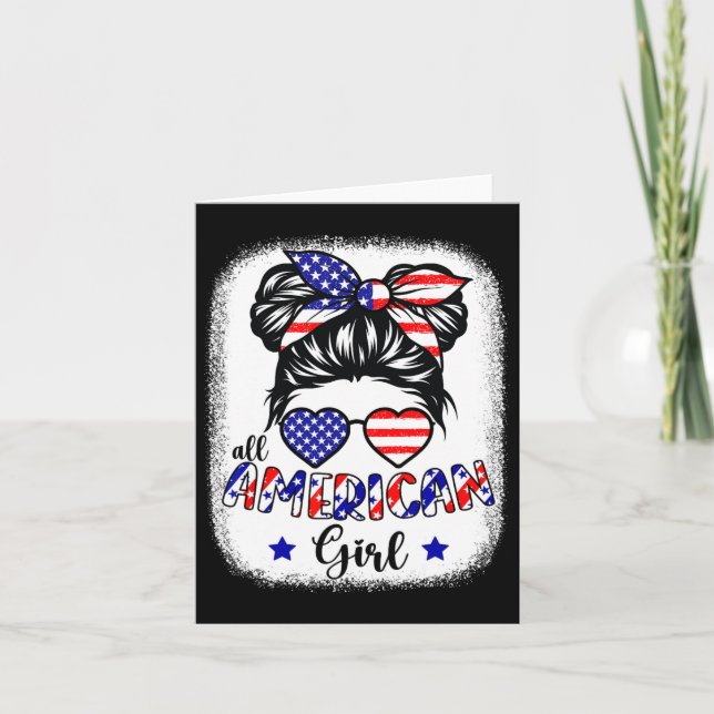 Carte American Girl 4 juillet Chemise Femmes Messy Bun U (Devant)