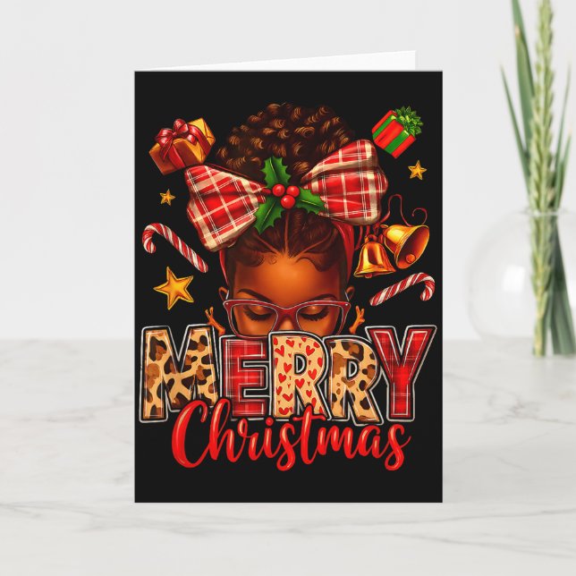 Carte American Melanin Afro Sleigh Queen Christmas Afric (Devant)