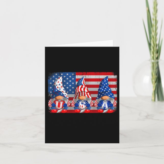 Carte American Patriotic Gnomes Usa Independence Day 4e (Devant)