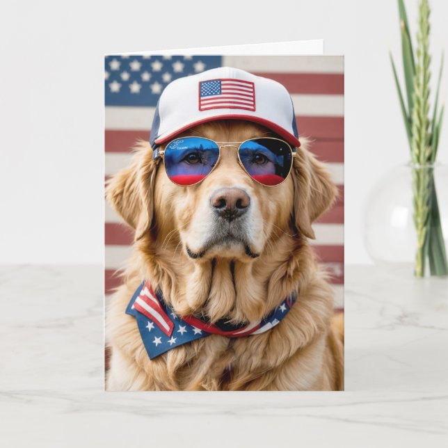 Carte American Patriotic Golden Retriever Anniversaire (Devant)