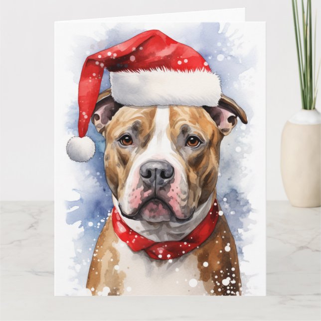 Carte American Staffordshire Chien Christmas Père Noël P (Devant)