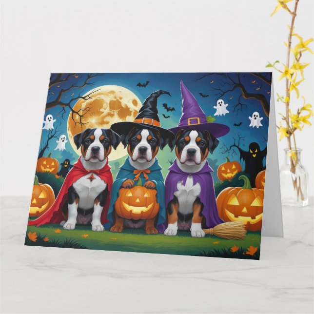 Carte American Staffordshire Chien Citrouille Halloween  (Fleur jaune)