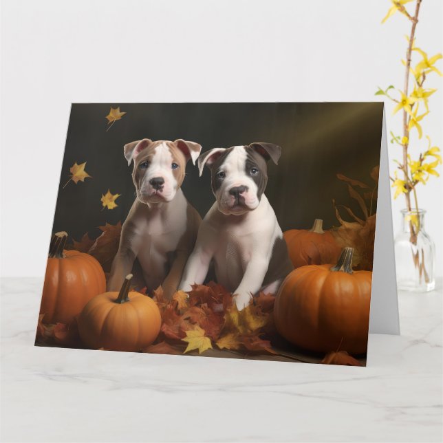 Carte American Staffordshire Puppy Automne Délice (Fleur jaune)