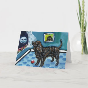 Carte American Water Spaniel voit la lune souriante