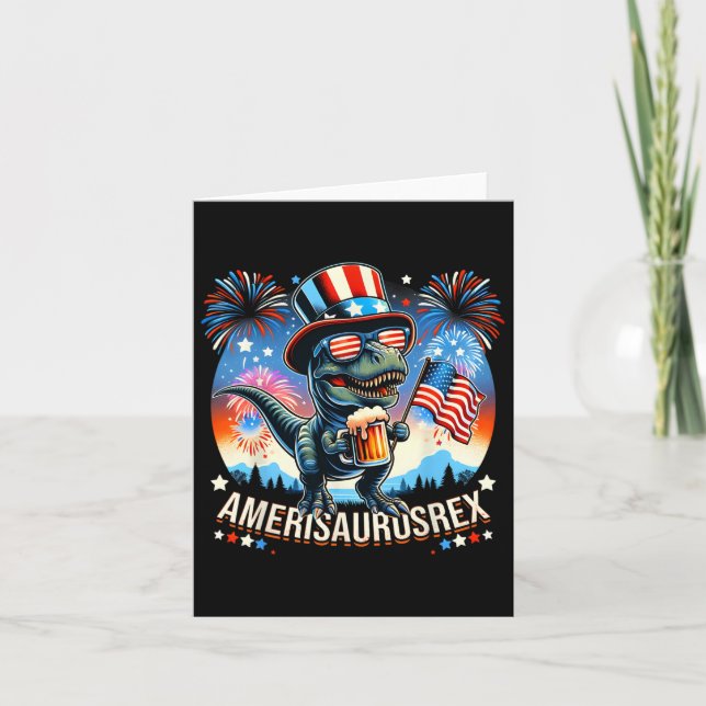 Carte Amerisaurusrex Drapeau américain mignon Dinosaur T (Devant)