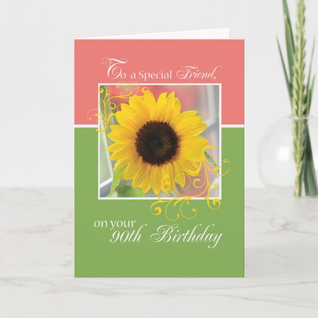 Carte Ami, 90e anniversaire, juste une note tournesol (Devant)