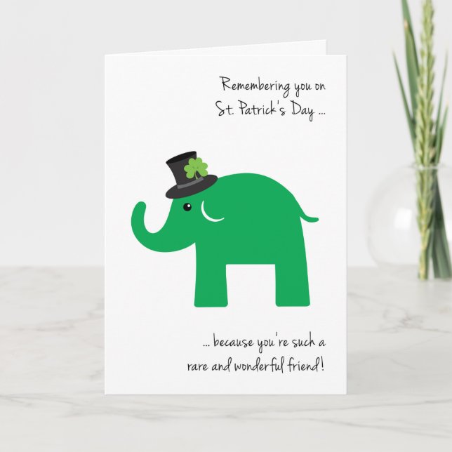 Carte Ami à la St. Patrick's Day Cute Green Elephant (Devant)
