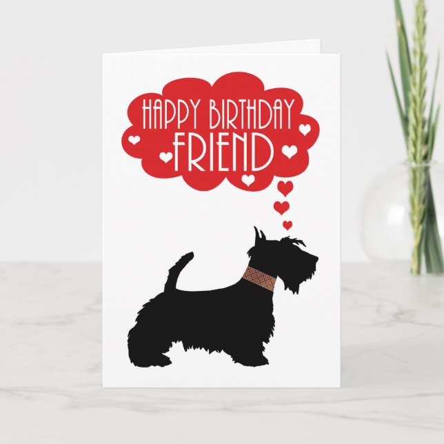 Carte Ami Anniversaire Avec Silhouette Scottish Terrier (Devant)