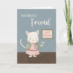 Carte Ami Anniversaire Kitty dans une robe Tenue Fleur