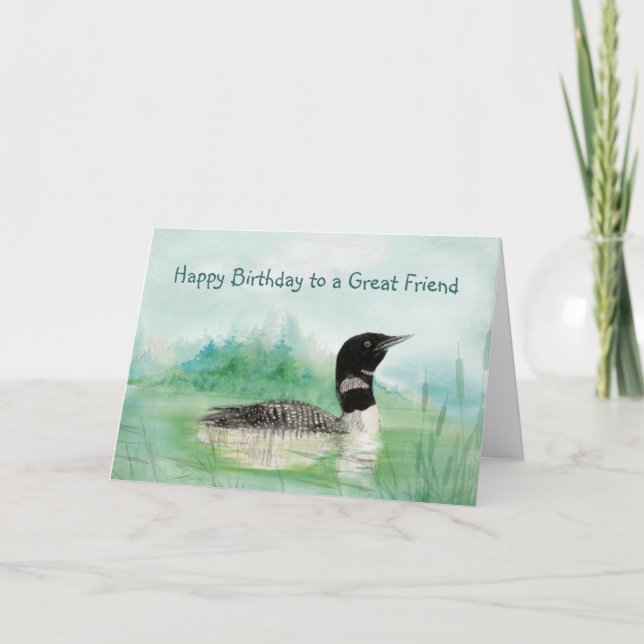 Carte Ami Anniversaire Loon Oiseau Nature Art (Devant)