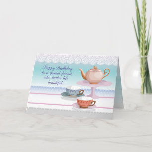 Carte Ami Anniversaire Teapot et Teacups, Religieux