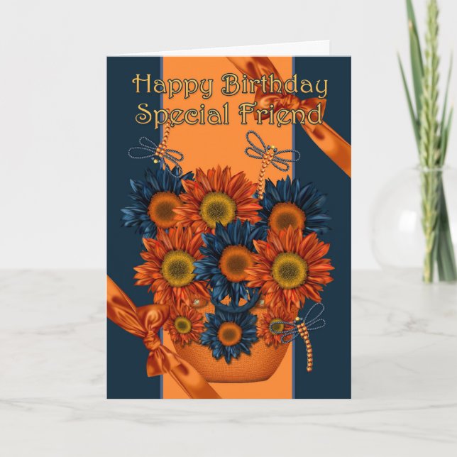 Carte Ami Anniversaire - Tournesol Et libellule (Devant)