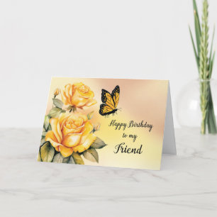 Carte Ami Anniversaire Yellow Roses Monarque Papillon