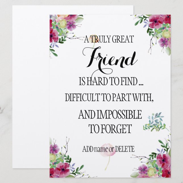 Carte Ami Bestie Merci Appréciation Cadeau (Devant / Derrière)