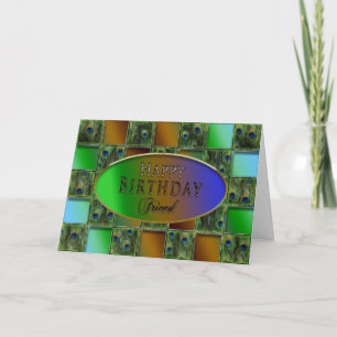 CARTE AMI D'ANNIVERSAIRE, PEACOCK FEATHERS