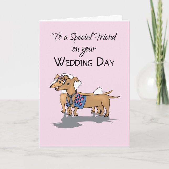 Carte Ami Daschunds Chiens Mariages Félicitations (Devant)