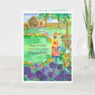 Carte Ami de jardinage de joyeux anniversaire d'allium
