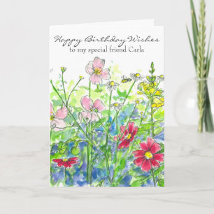 Carte Ami de joyeux anniversaire de fleur d'aquarelle de