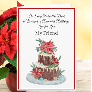Carte Ami Décembre Anniversaire Gâteau Poinsettias