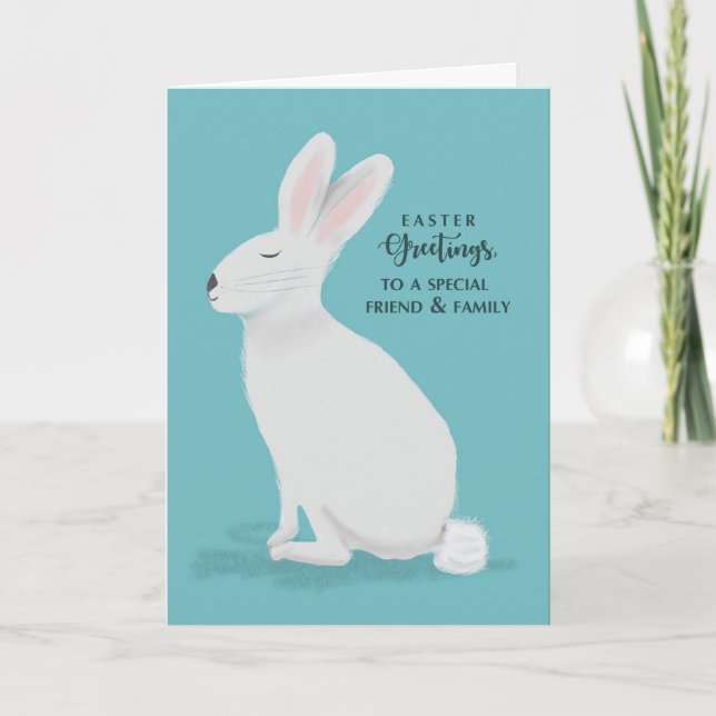 Carte Ami et famille Salutations de Pâques Lapin Blanc (Devant)