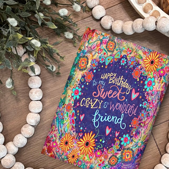 Carte Ami fou drôle Anniversaire tendance floral (Créateur téléchargé)