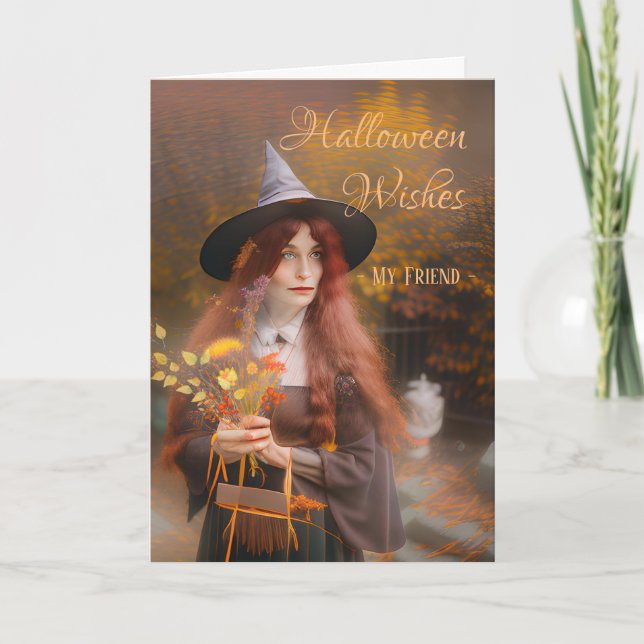 Carte Ami Halloween Wives Witch et Autumn Bouquet (Devant)
