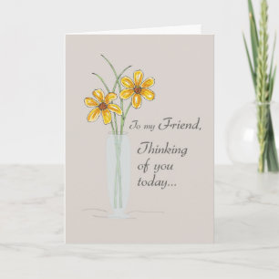 Carte Ami, je pense à vous deux fleurs Vase