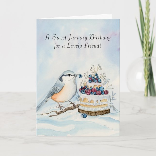 Carte Ami Joyeux Anniversaire De Janvier Oiseau À Poitri (Devant)