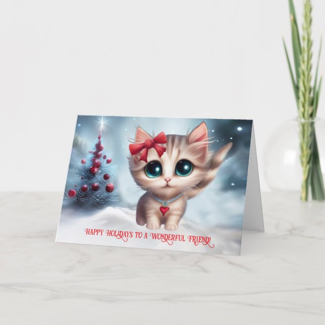 Carte Ami Joyeux vacances avec Noël mignon Kitten (Devant)