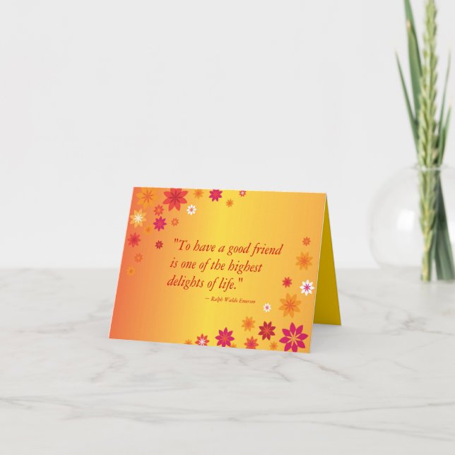 Carte Ami Plaisante Orange Fleurs (Devant)