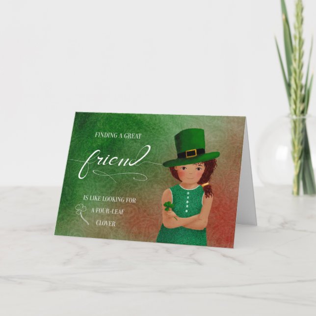 Carte Ami St Patrick's Day Petite fille Leprechaun (Devant)