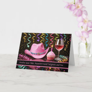 Carte Amie Joyeux Anniversaire Chapeau de Cowgirl Vin