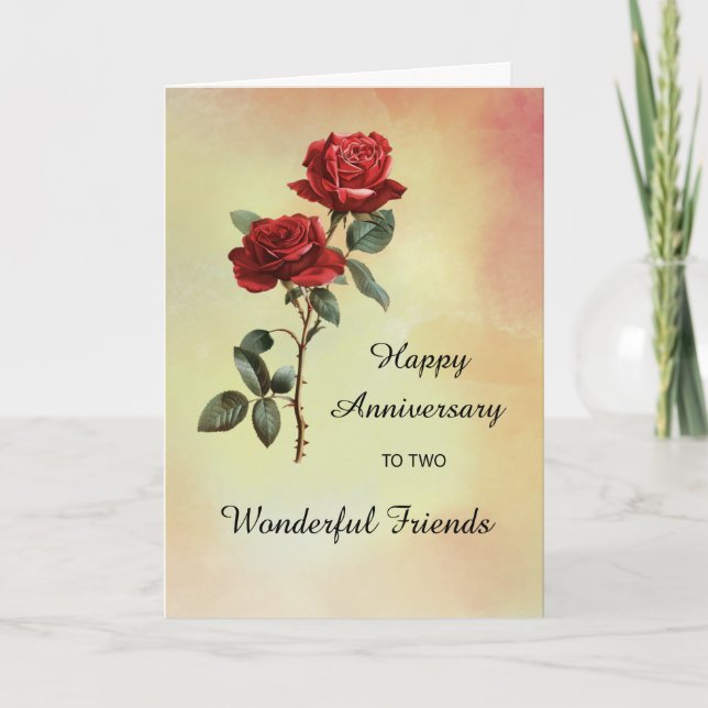 Carte Amis Anniversaire Mariage Deux Roses Rouges (Devant)