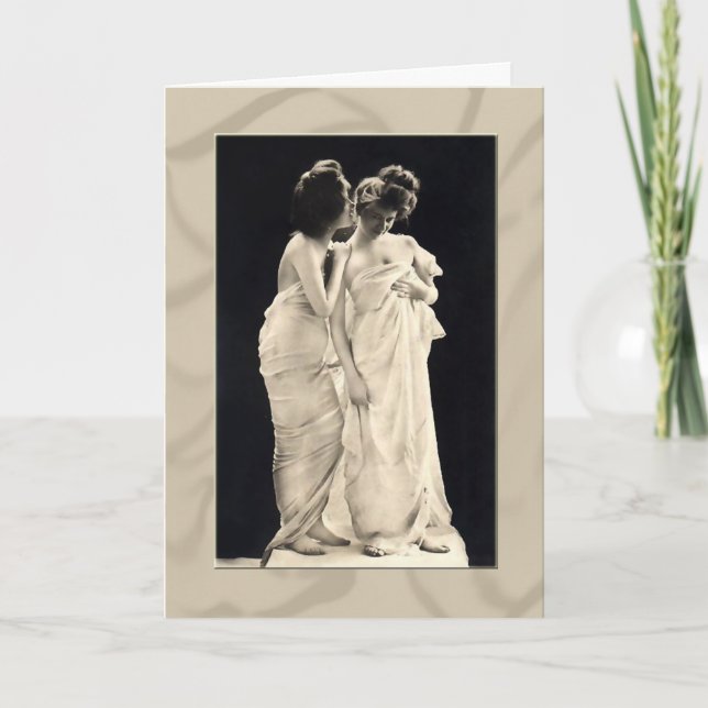 Carte Amis chuchotant des secrets Image victorienne (Devant)