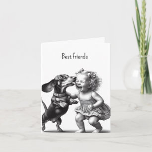 Carte Amis D Dachshund Vintage