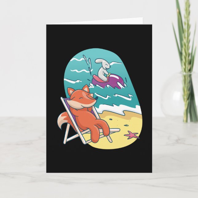 Carte Amis de plage Renard et Lapin (Devant)
